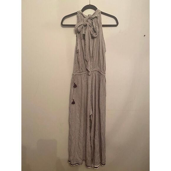 Faithful The Brand Jumpsuit High Neck with Open Back White Brown Size Small - Picture 4 of 7